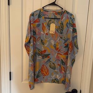 Colorful Leaf Print Blouse Jodifl BNWT